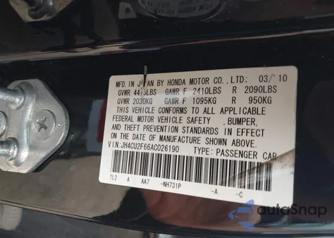 2010 Acura Tsx 2.4 z USA, uszkodzony, nr VIN JH4CU2F66AC026190
